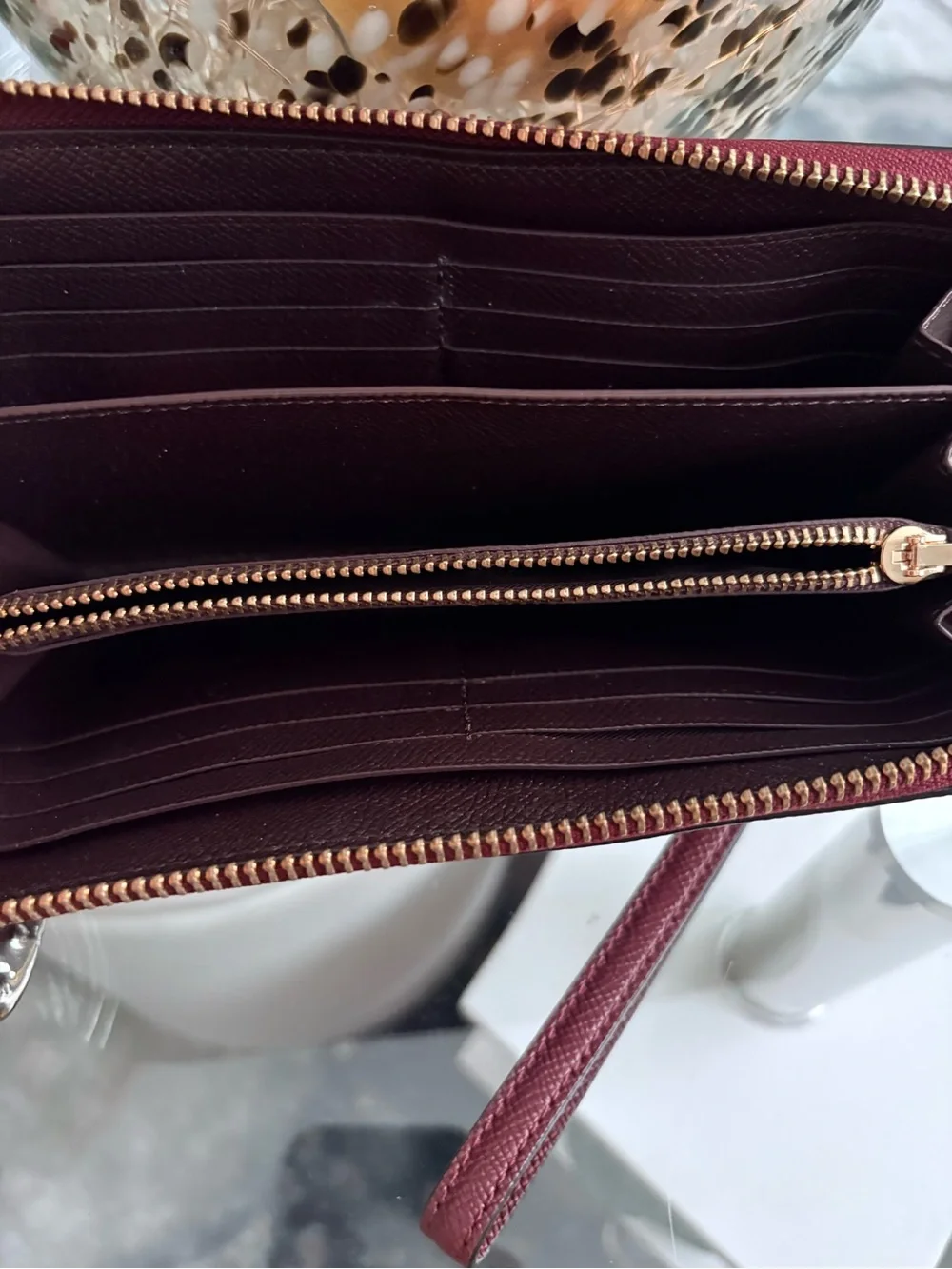 Coach Zip Wallet Wristlet in Burgundy with Gold Hardware - Picture 3 of 4